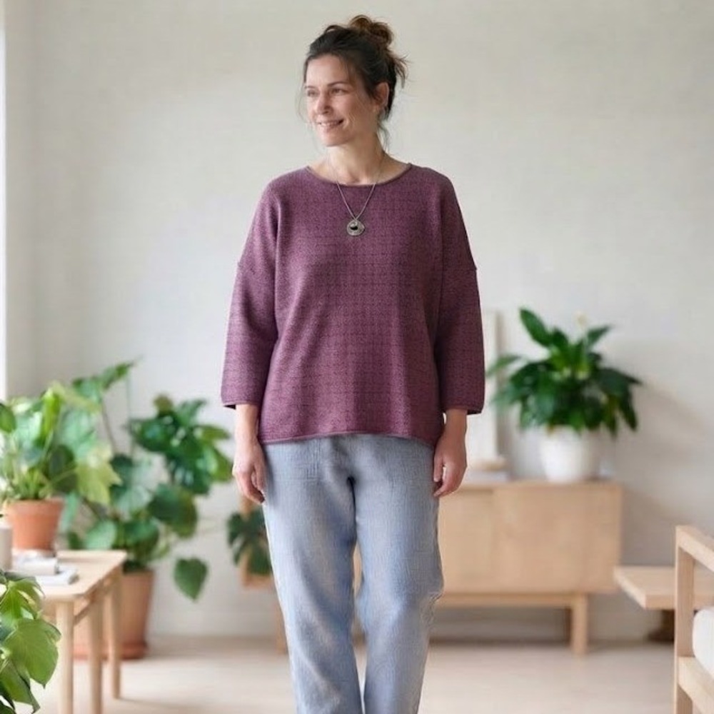 Gudrun Sjoden Linen Organic Cotton Sweater Purple Small Lagenlook Scandi